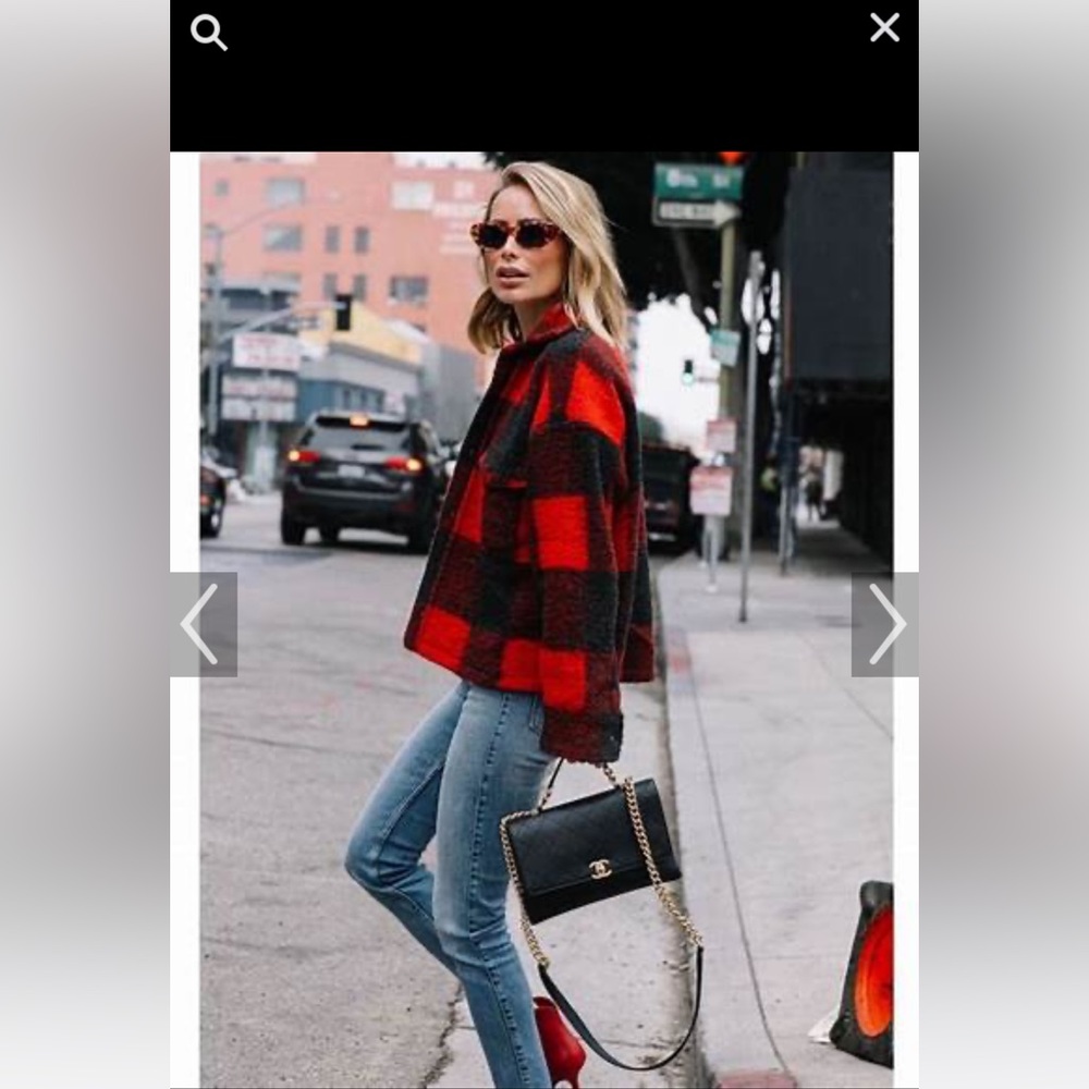 Anine Bing Red and Black Plaid Jacket